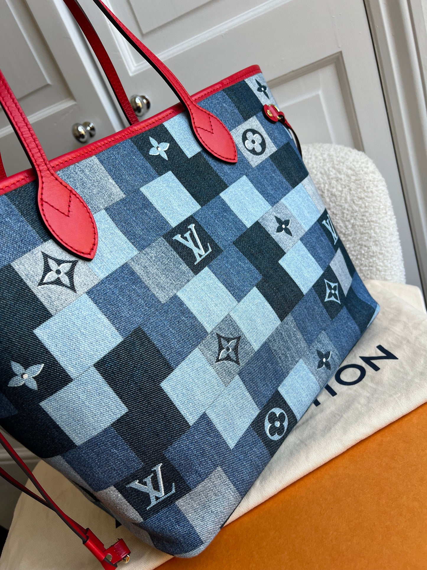 Louis Vuitton Neverfull MM Denim Rouge Patchwork