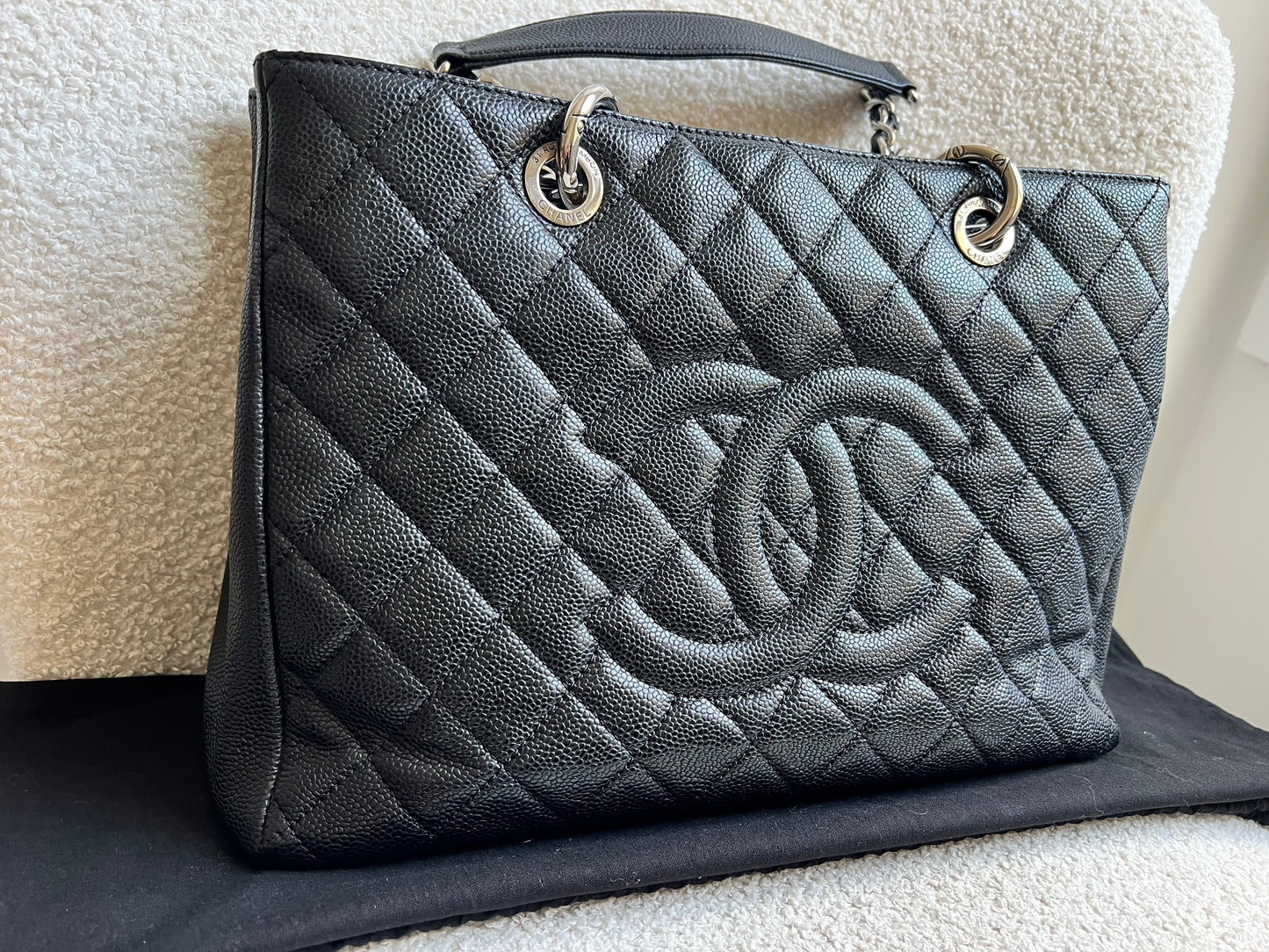 Chanel Black Caviar Grand Shopper Tote (GST) Silver Hardware