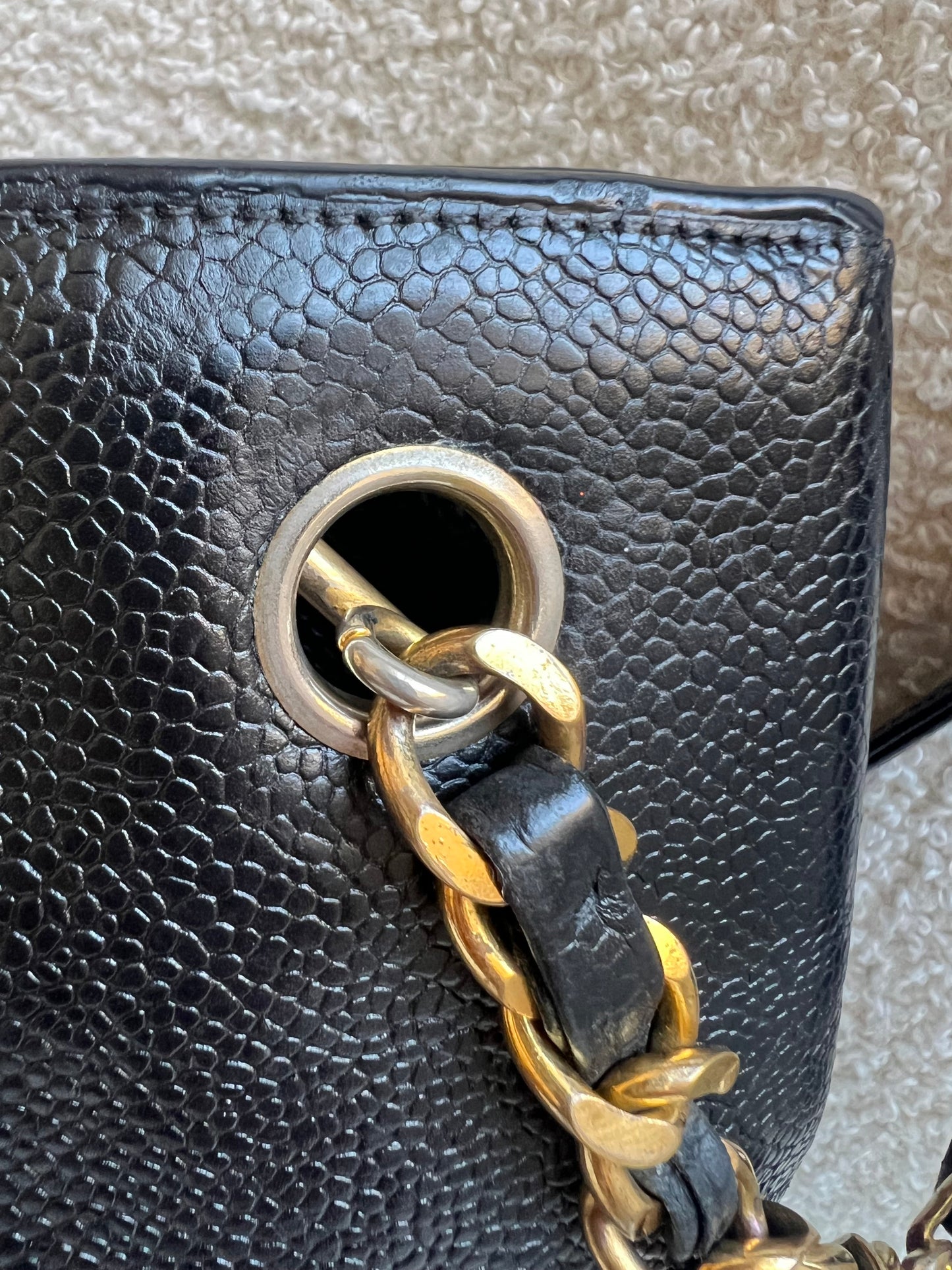 Chanel Vintage Black Caviar Chain Tote with Gold Hardware