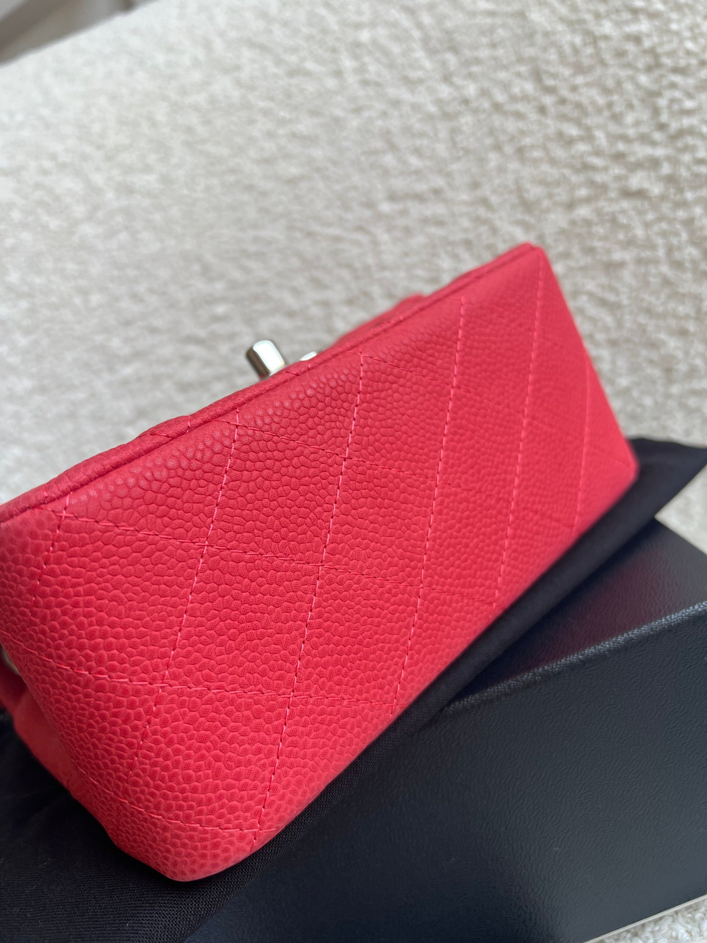 Chanel Square Mini Classic Flap in Coral Red Suede Caviar
