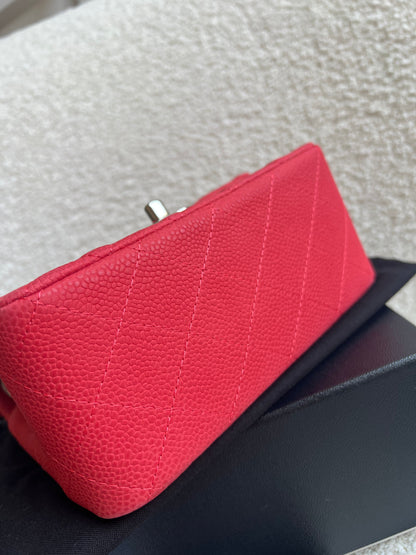 Chanel Square Mini Classic Flap in Coral Red Suede Caviar