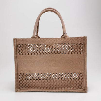 Christian Dior Book Tote Medium Beige Cutout Canvas Handbag