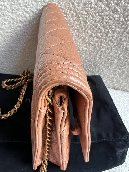 Chanel Dark Beige Quilted Caviar Boy Wallet on Chain