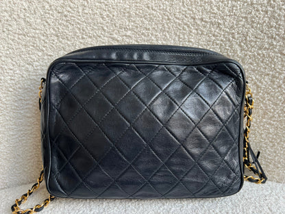 Chanel Vintage Black Lambskin Camera Bag with 24k Gold Hardware