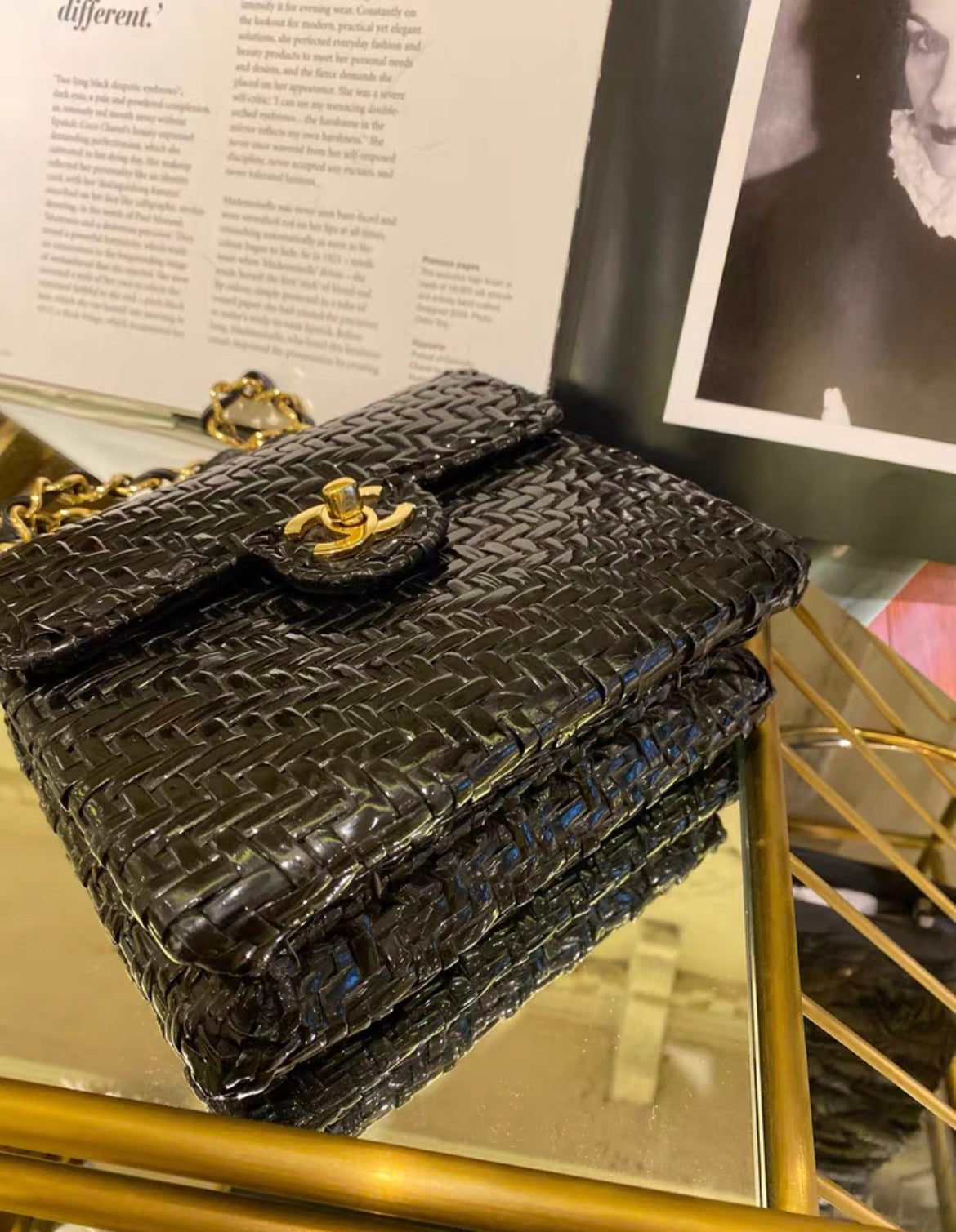 Chanel Flap 90S Mini Wicker Straw Classic Black Rattan Cross Body Bag