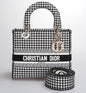 Christian Dior Black White Houndstooth Canvas Medium Lady D-Lite Bag