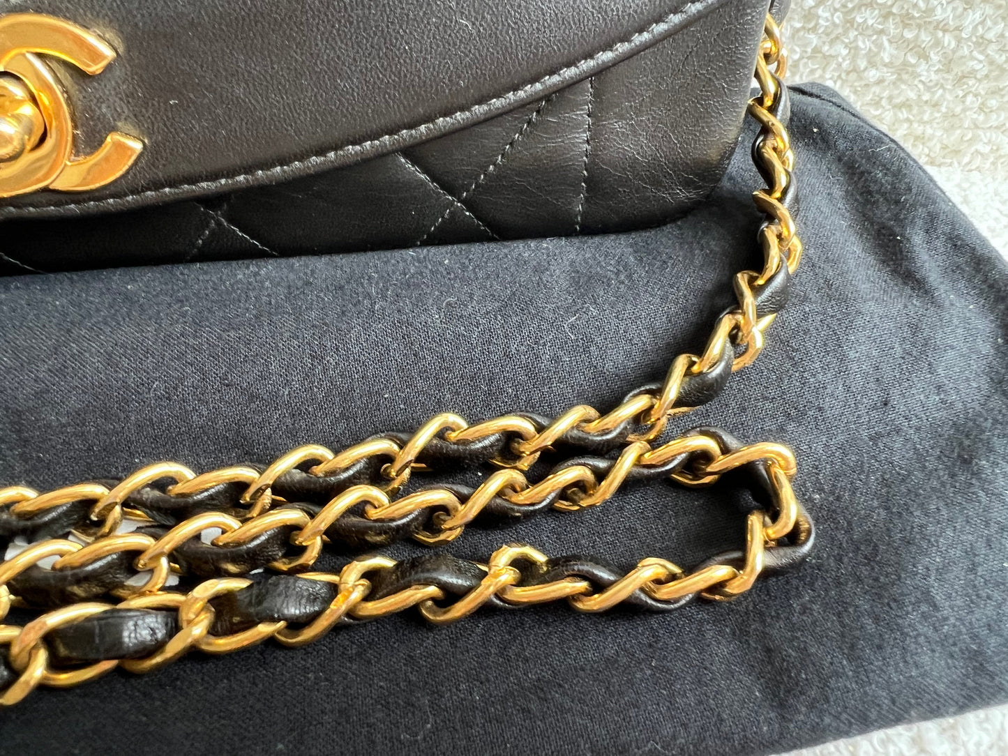 Chanel Vintage Diana Flap Bag in Black Lambskin with 24k Hardware
