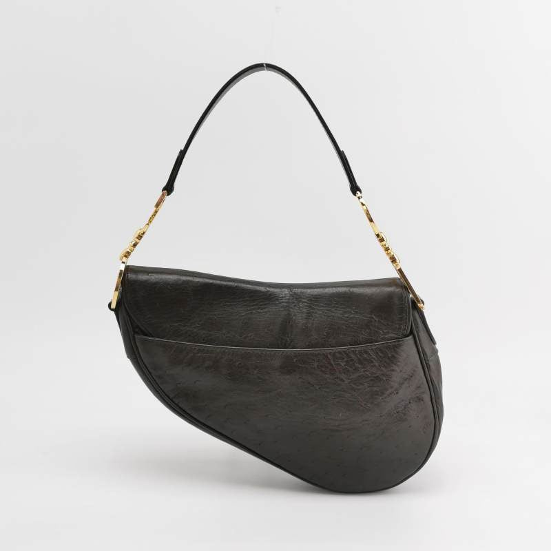 Dior Saddle Ostrich Leather Dark Brown Shoulder Bag