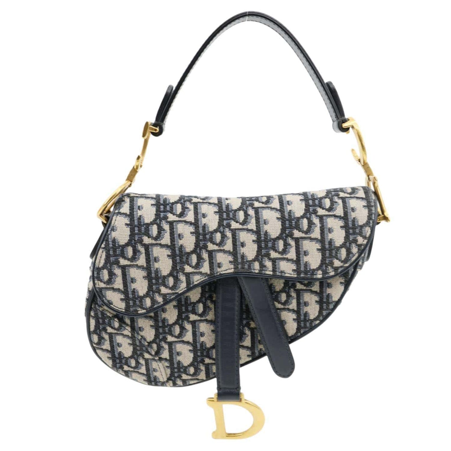 Christian Dior Saddle Oblique Jacquard Satchel Bag Navy Blue