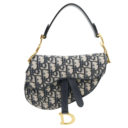 Christian Dior Saddle Oblique Jacquard Satchel Bag Navy Blue