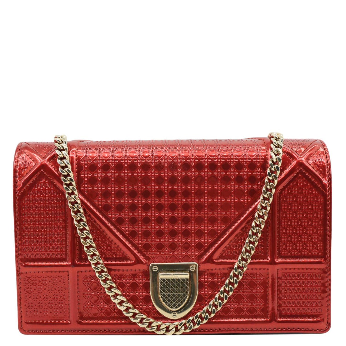 Christian Dior Diorama Flap Micro-Cannage Patent Leather Crossbody Bag Red