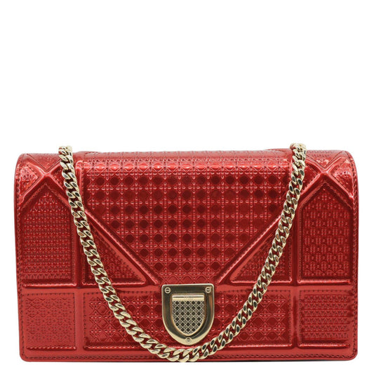 Christian Dior Diorama Flap Micro-Cannage Patent Leather Crossbody Bag Red
