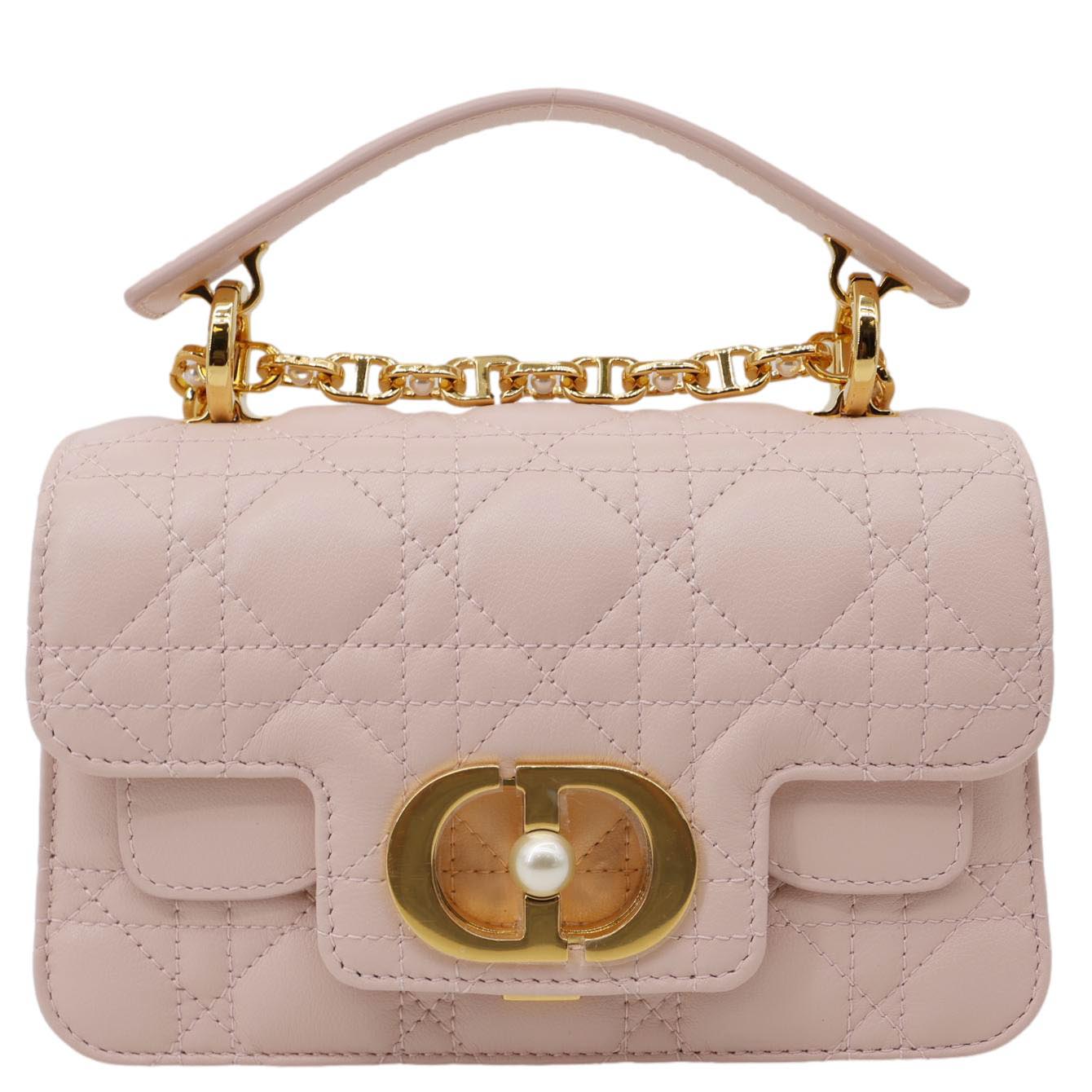 Christian Dior Jolie Cannage Calfskin Leather Top Handle Shoulder Bag Powder Pink