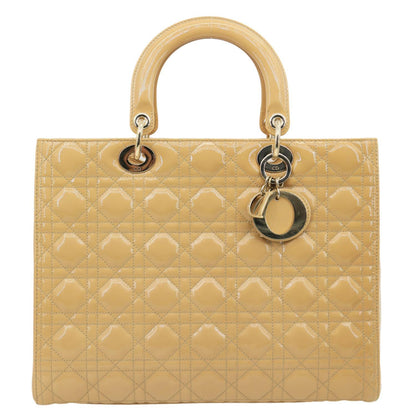 CHRISTIAN DIOR Lady Dior Large Quilted Patent Leather Shoulder Bag Camel