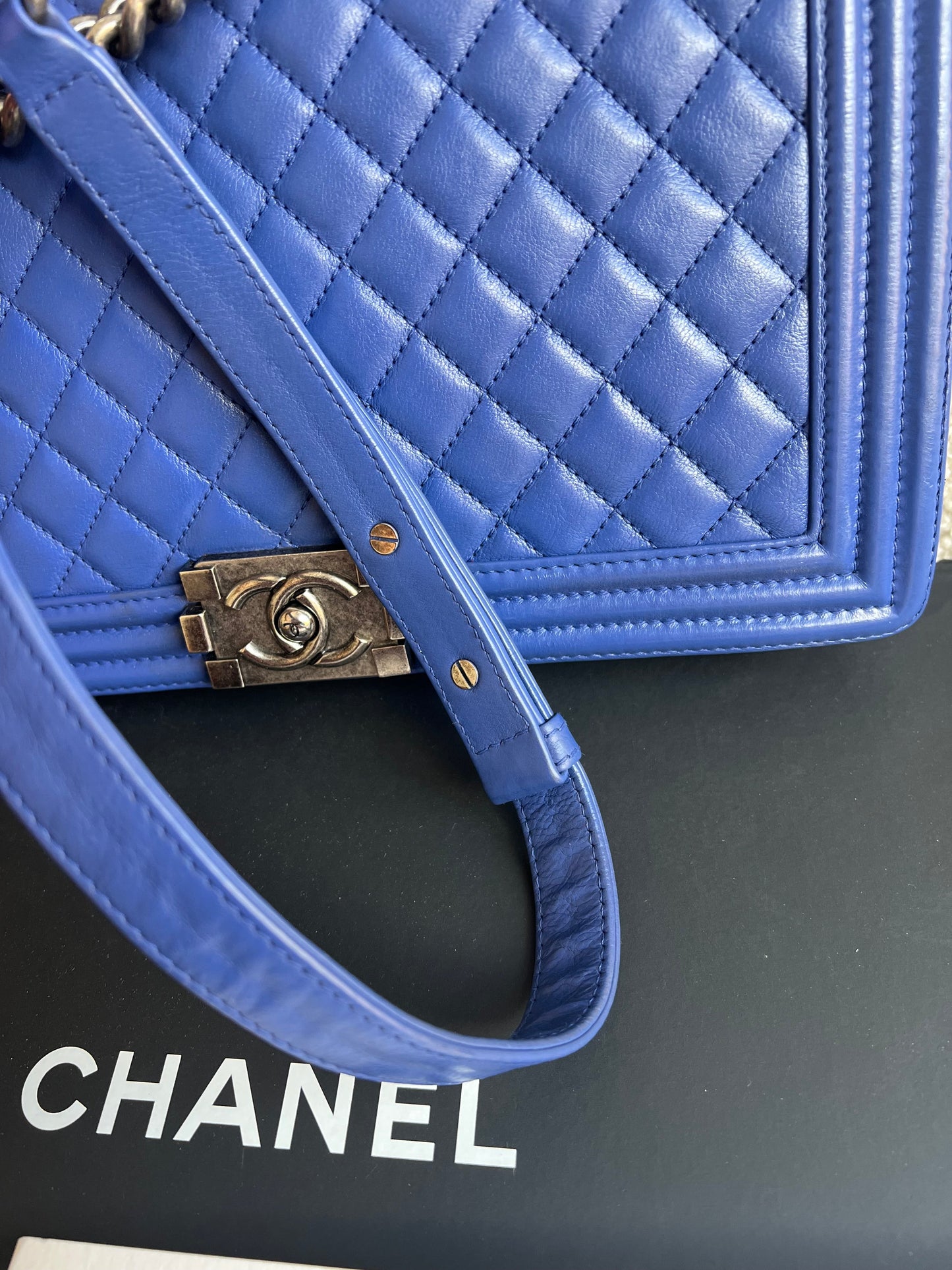 Chanel Blue Lambskin Large Boy Bag
