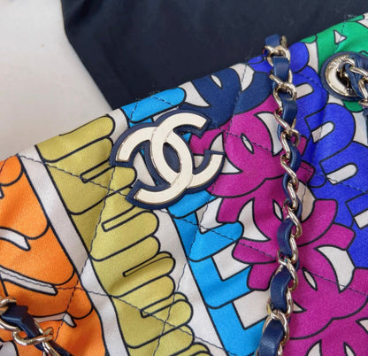 Chanel Rainbow Logo Quilted Textile Tote Bag Gold Hardware 2021