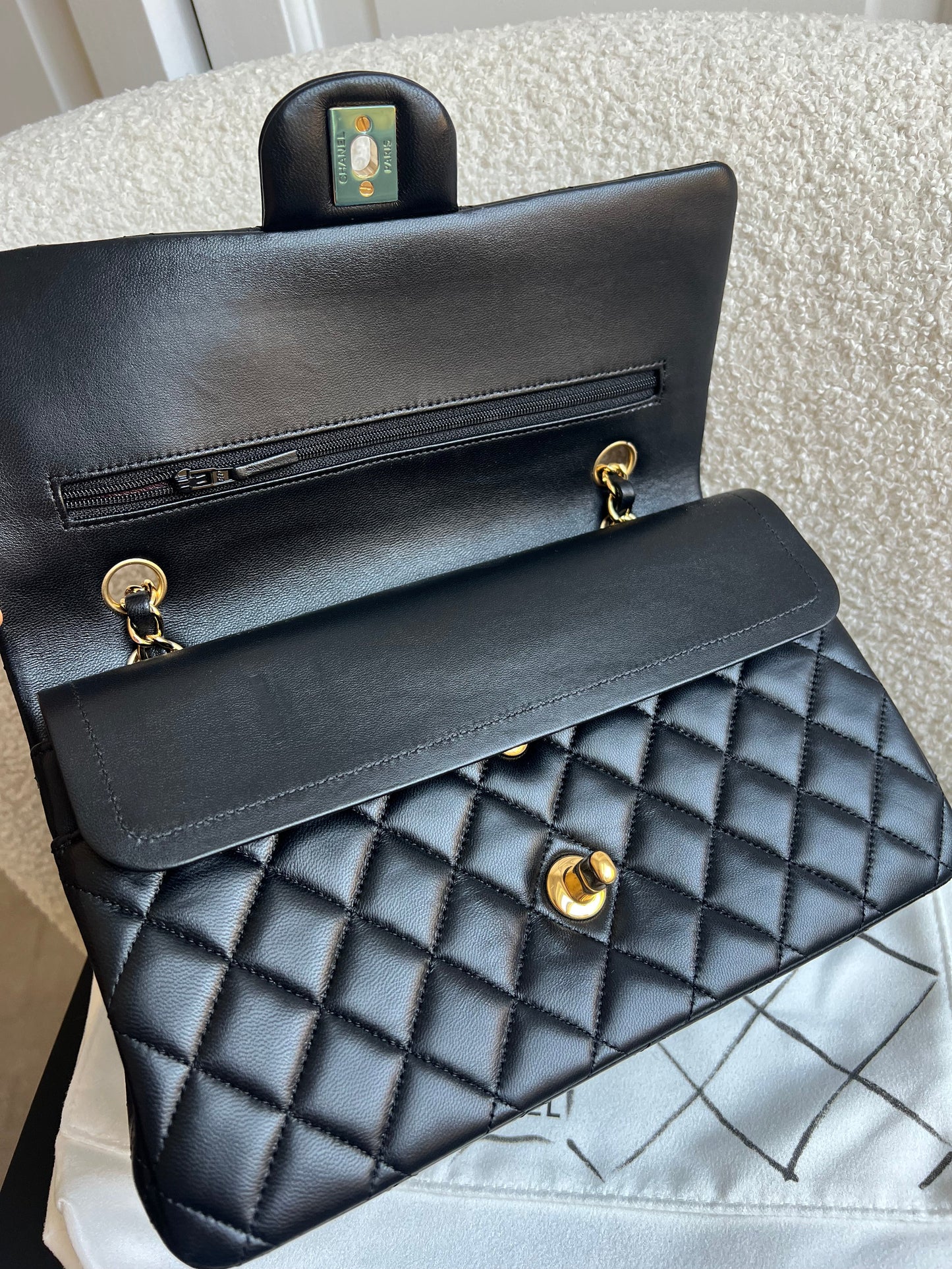 Chanel Medium Classic Flap in Black Lambskin Gold hardware (RRP £9090)