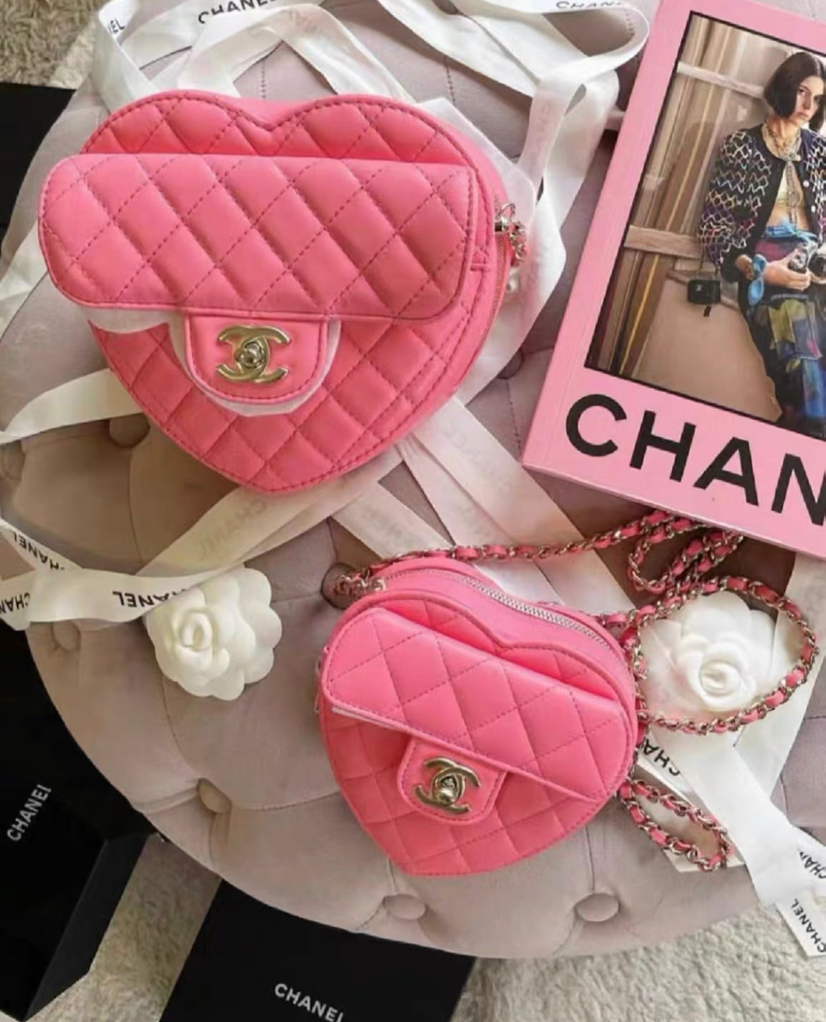 Chanel Heart Bag Ss22 Large Size In Pink