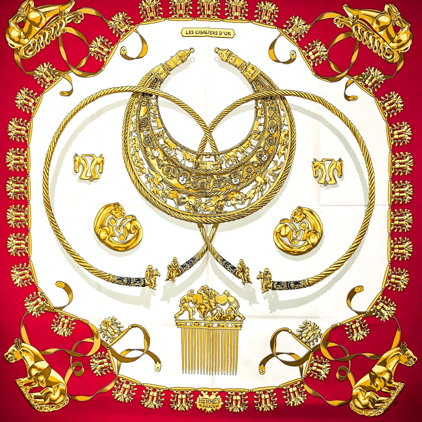 Hermès silk scarf "Les Cavaliers d'Or"