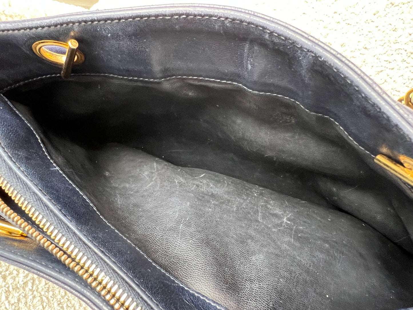Chanel Vintage Navy Lambskin Chain Tote with 24k Gold Hardware