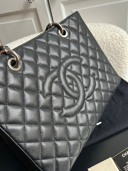 Chanel Black Caviar Grand Shopper Tote (GST) Silver Hardware