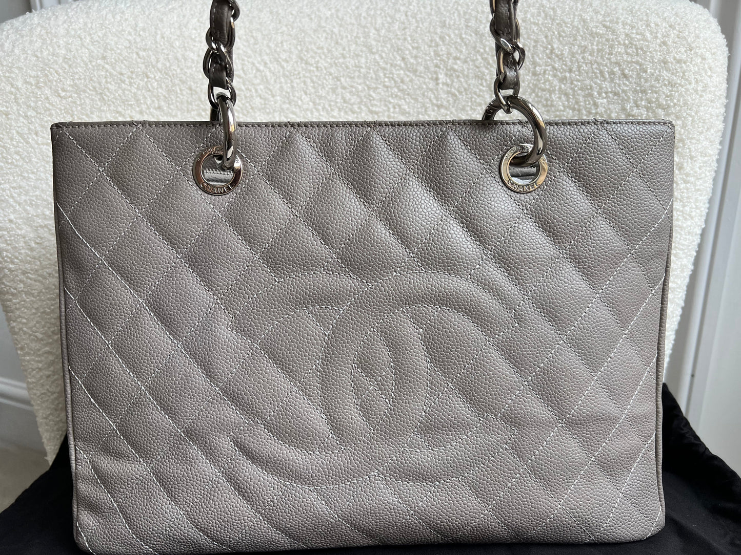 Chanel Grey Caviar Grand Shopper Tote (GST) Silver Hardware