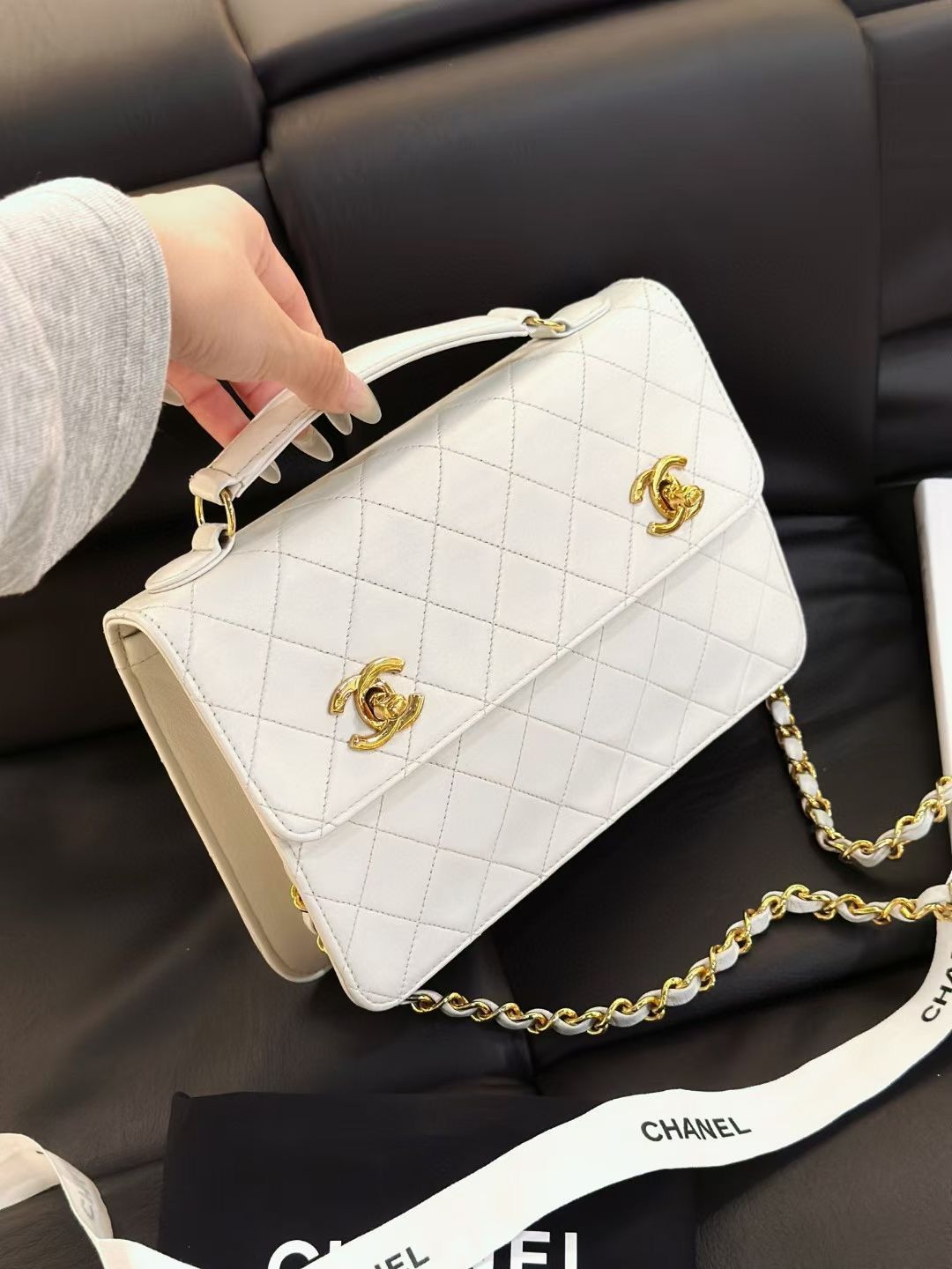 Chanel Timeless Classic Cc Double Turn Lock Bag White