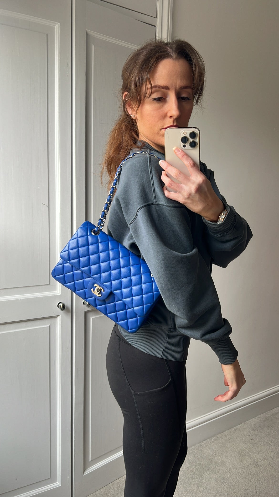 Chanel Medium Classic Flap in Cobalt Blue Lambskin with silver hardware (RRP £9090)