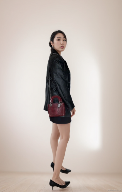 Lady Dior Mini Red Studded Flower Bag 2017 Dior Cruise Collection