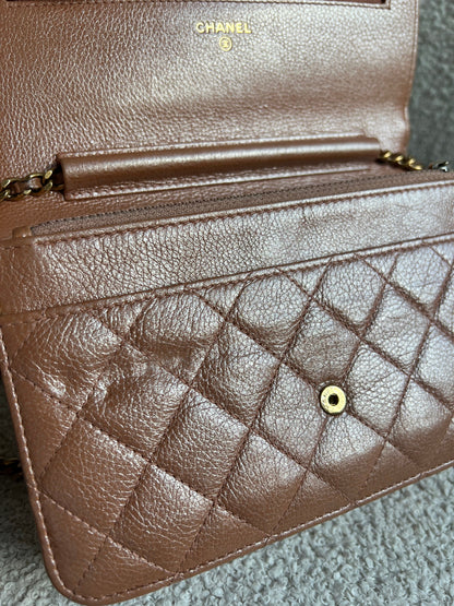 Chanel Dark Beige Quilted Caviar Boy Wallet on Chain