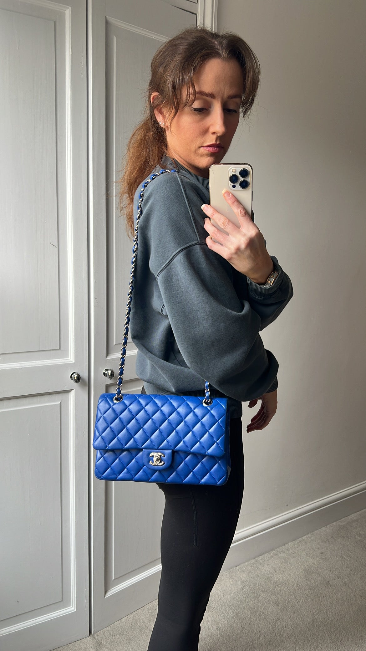Chanel Medium Classic Flap in Cobalt Blue Lambskin with silver hardware (RRP £9090)