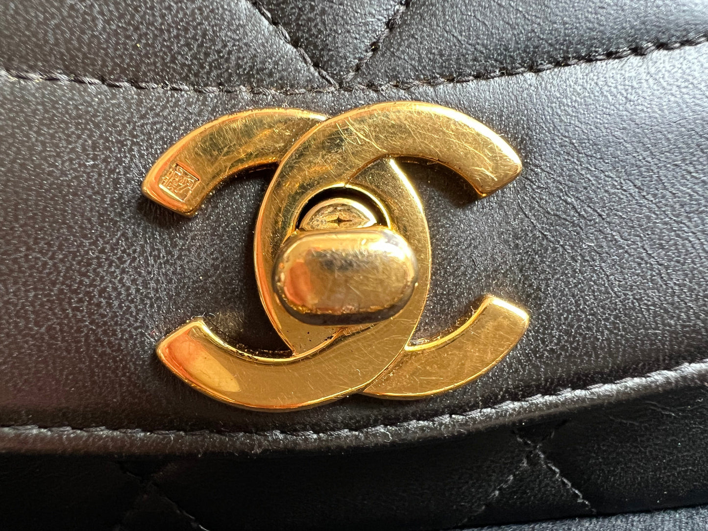 Chanel Vintage Diana Flap Bag in Black Lambskin with 24k Hardware