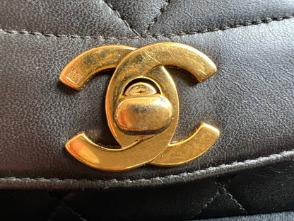 Chanel Vintage Diana Flap Bag in Black Lambskin with 24k Hardware