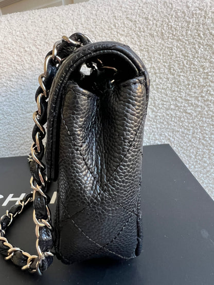 Chanel East West Flap in Black Caviar Silver Hardware
