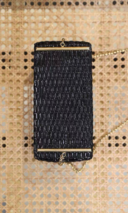 Chanel Black Wicker Cc Picnic Lunch Basket Box Bag Gold Hardware