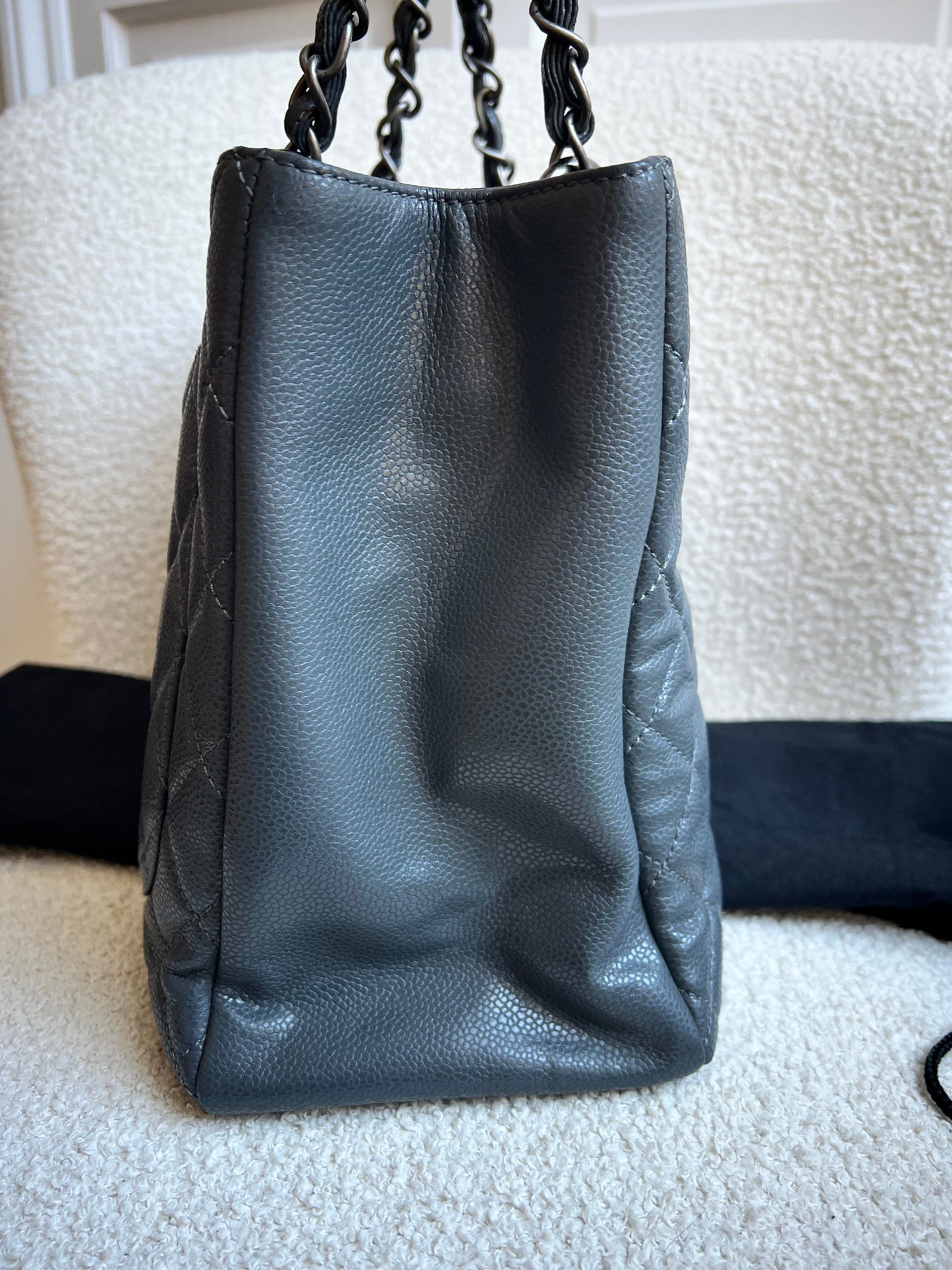 Chanel Grey Caviar Grand Shopper Tote (GST) Silver Hardware