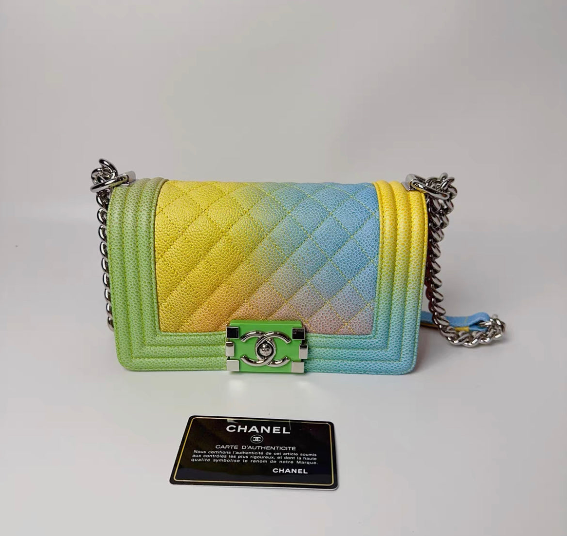 Chanel Boy Caviar Silver Shoulder Bag