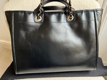 Chanel Deauville Tote in Black Glazed Calfskin and Monochrome Boucle Tweed (RRP £5800)