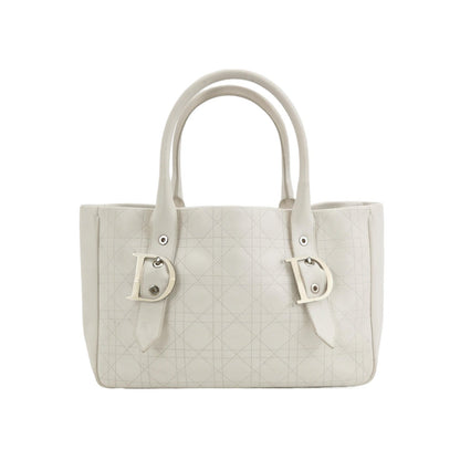 Dior Cannage Leather Tote Bag White 2005 with Silver Hardware