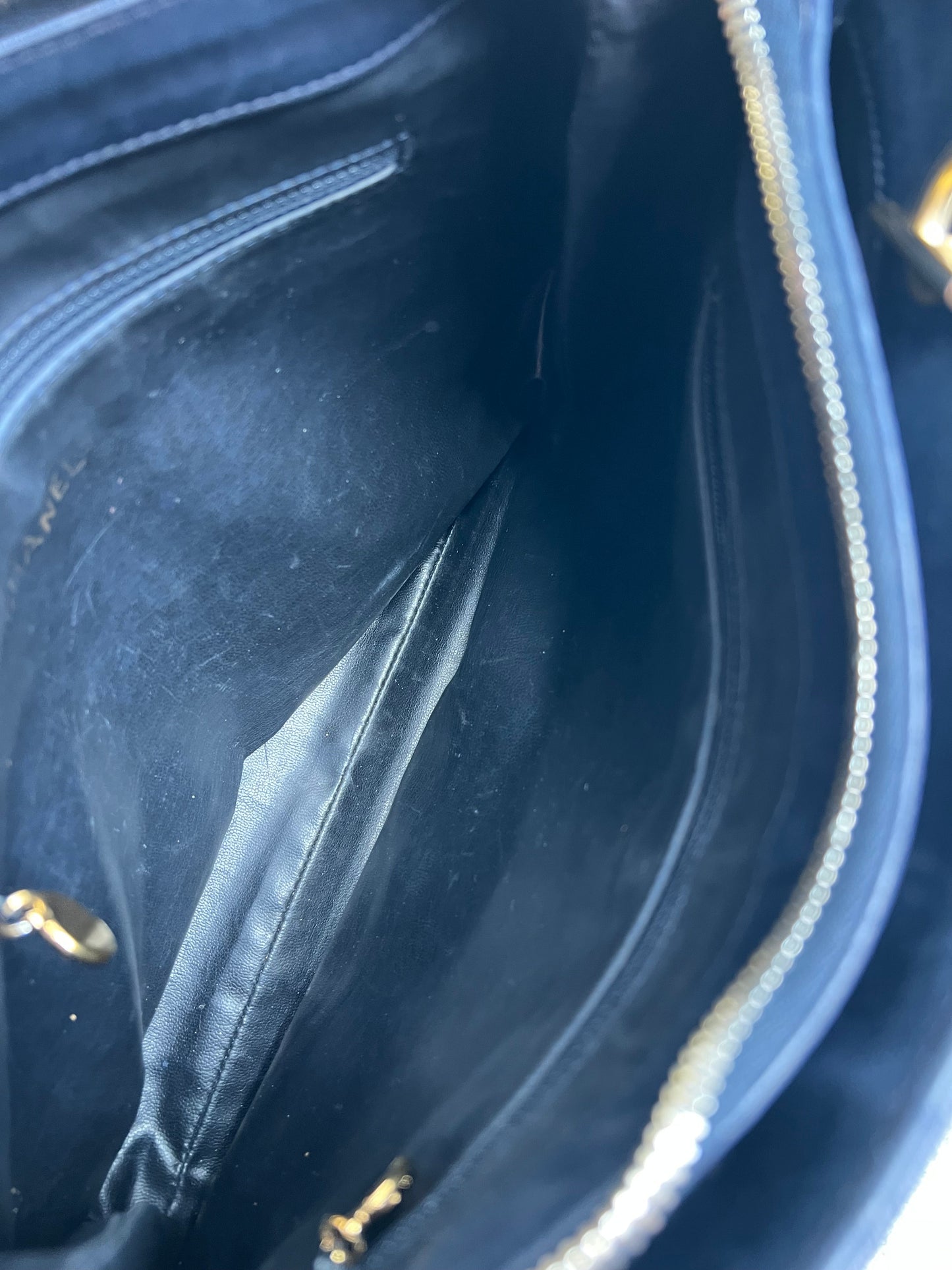 Chanel Vintage Navy Lambskin Chain Tote with 24k Gold Hardware