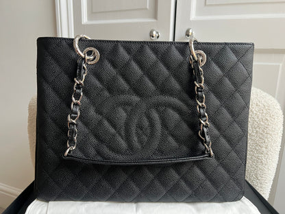 Chanel Black Caviar Grand Shopper Tote (GST) Silver Hardware