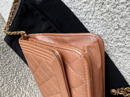 Chanel Dark Beige Quilted Caviar Boy Wallet on Chain