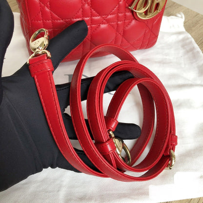 Lady Dior Red Mini handbag Cannage Leather with strap