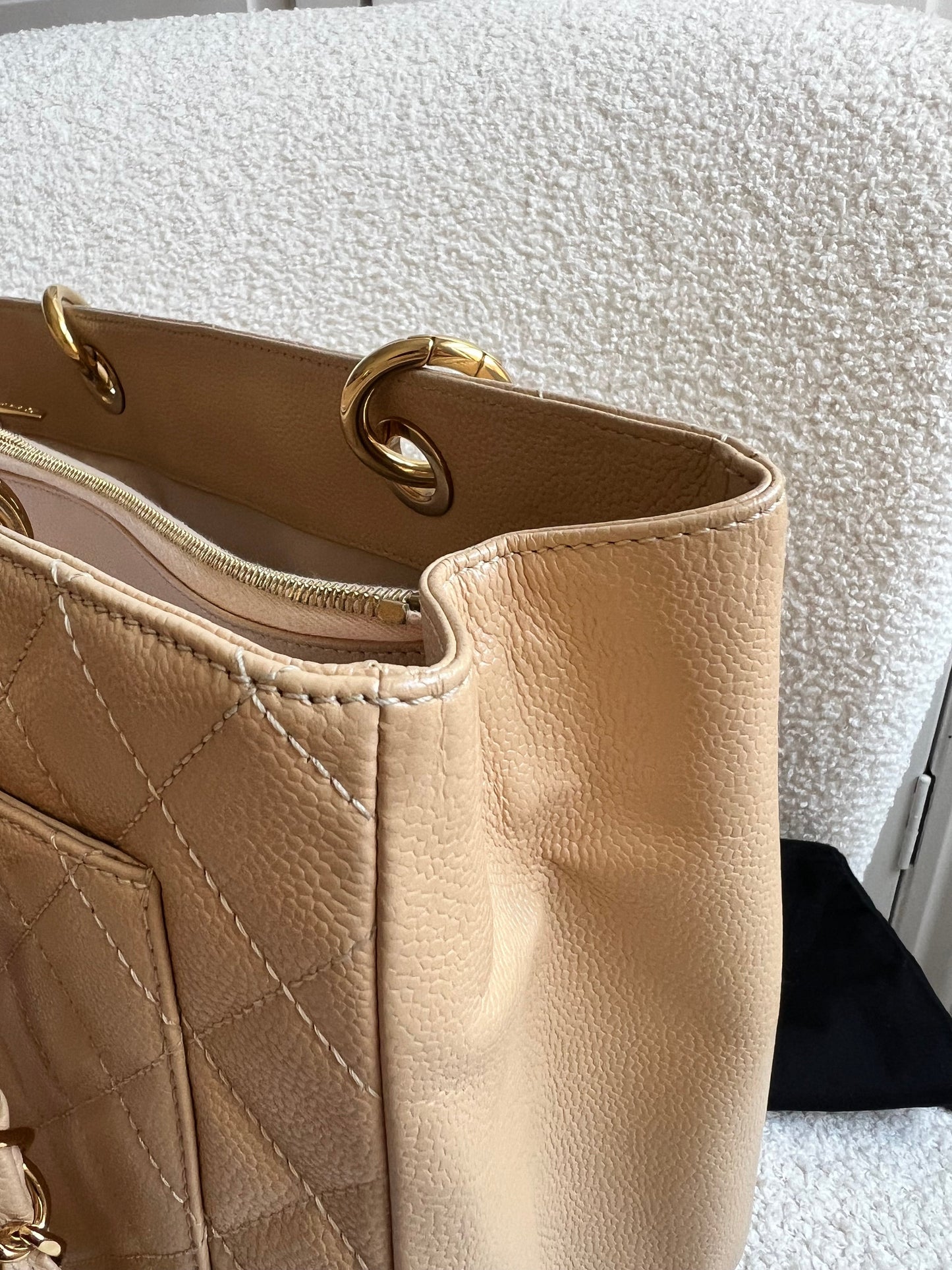 Chanel Beige Caviar Grand Shopper Tote gold hardware (GST)