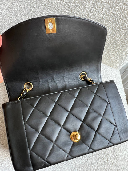 Chanel Vintage Diana Flap Bag in Black Lambskin with 24k Hardware