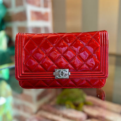 Chanel Boy Leather Red Chain Crossbody