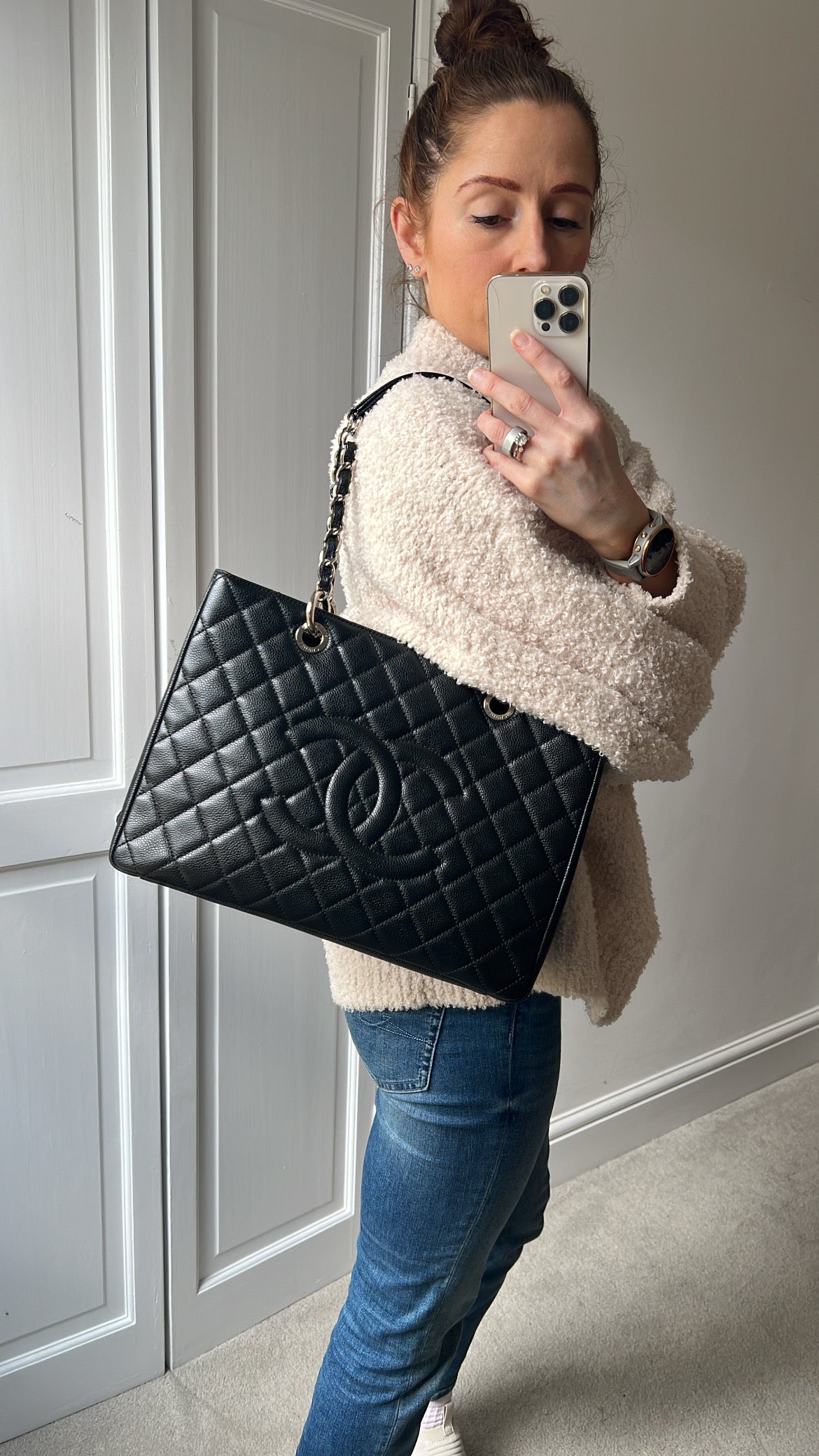 Chanel Black Caviar Grand Shopper Tote (GST) Silver Hardware