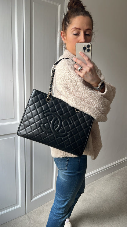 Chanel Black Caviar Grand Shopper Tote (GST) Silver Hardware