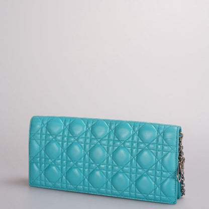 Dior Aqua Green Cannage Leather Lady Dior Chain Clutch Bag