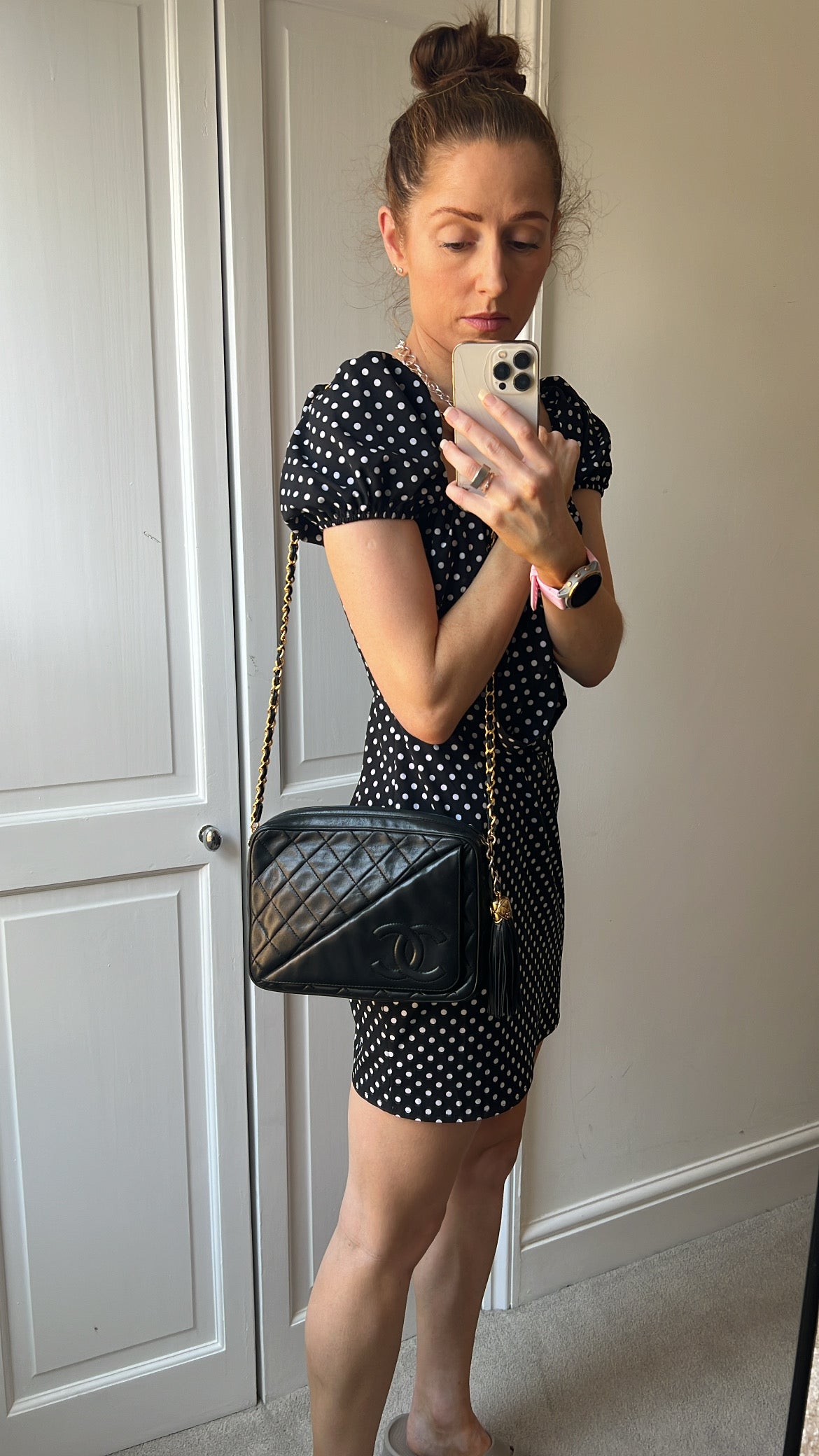 Chanel Vintage Black Lambskin Camera Bag with 24k Gold Hardware